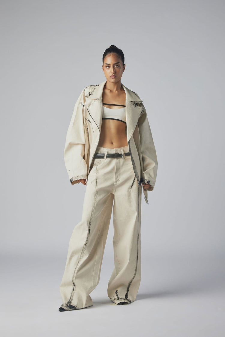 GREASY DENIM BIKER JACKET