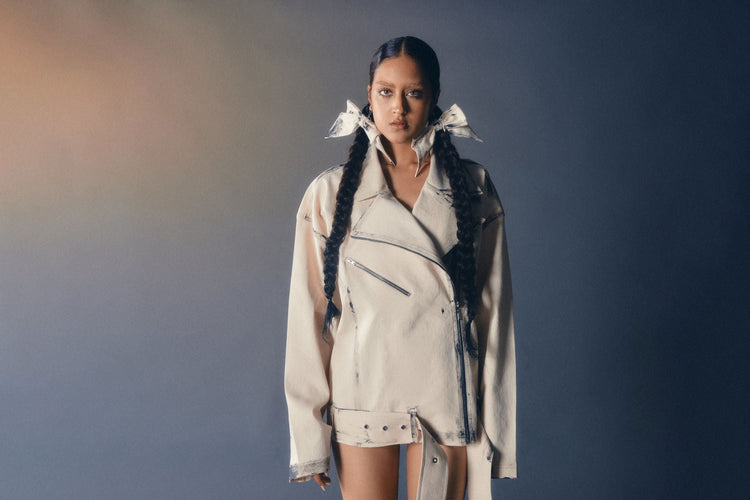 GREASY DENIM BIKER JACKET