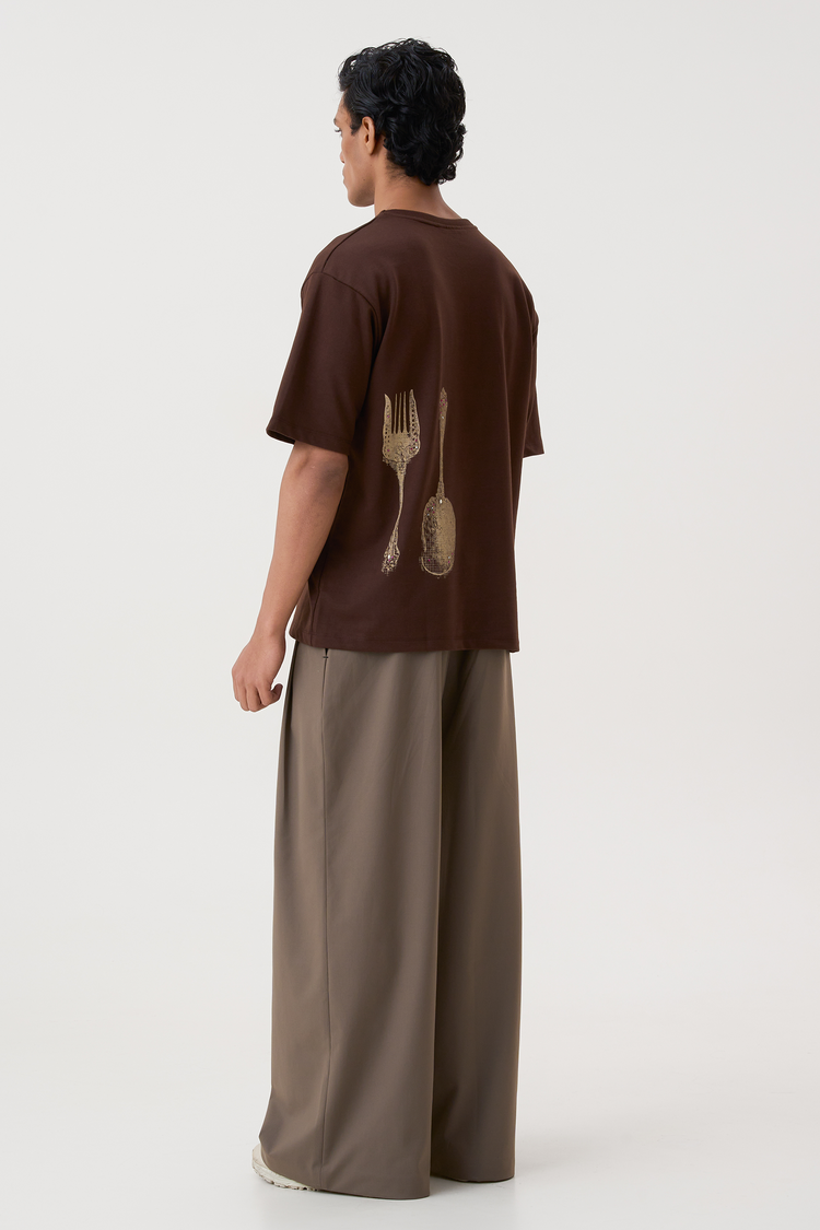 PLEATED WIDE LEG TROUSERS