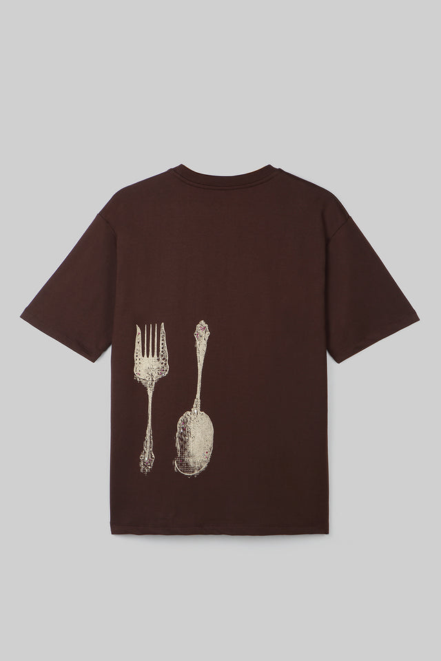 CUTLERY BEADED T-SHIRT BROWN