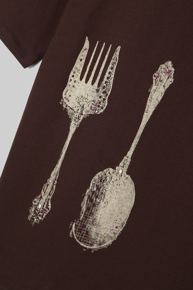 CUTLERY BEADED T-SHIRT BROWN