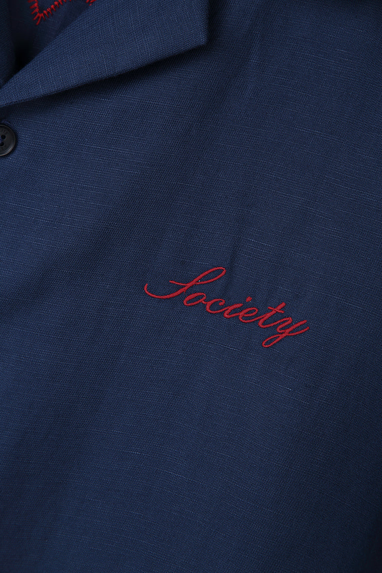 HAND APPLIQUE BOWLING SHIRT - NAVY
