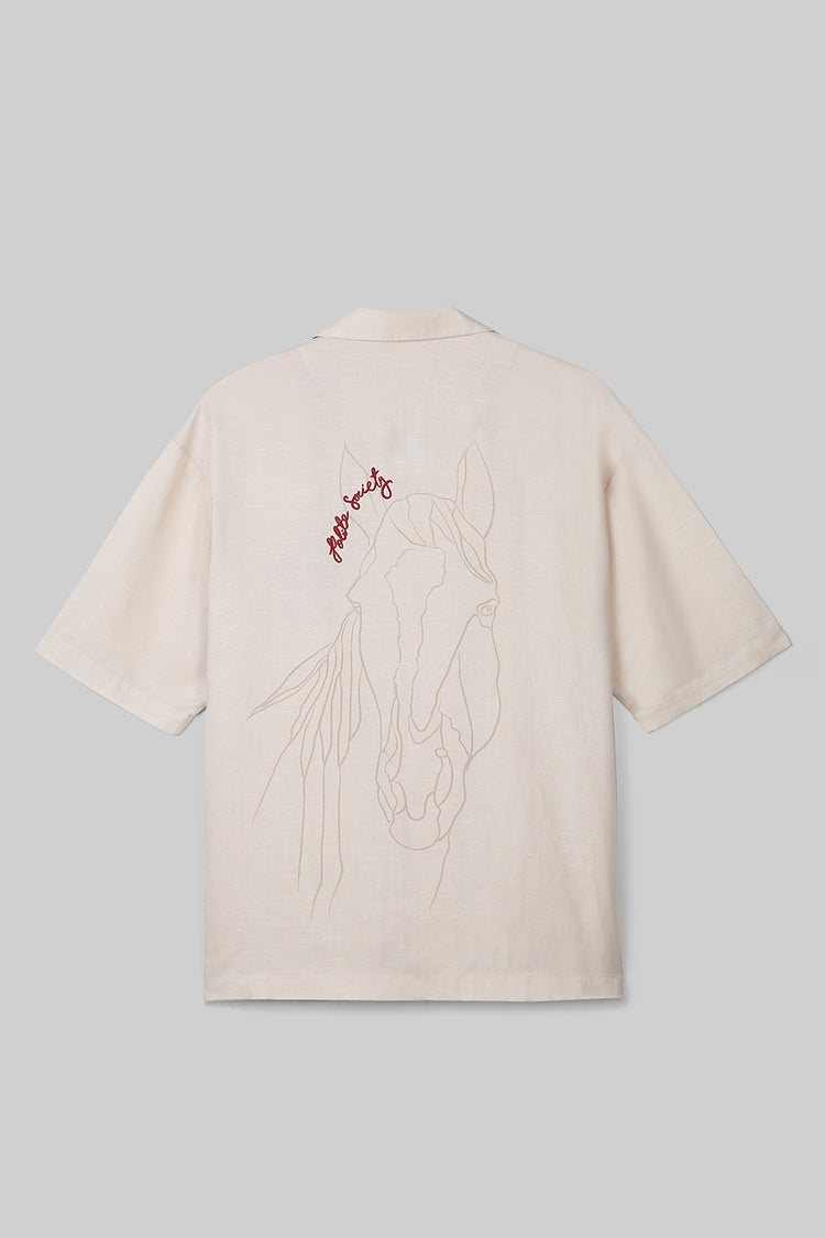 HAND APPLIQUE BOWLING SHIRT - ALMOND