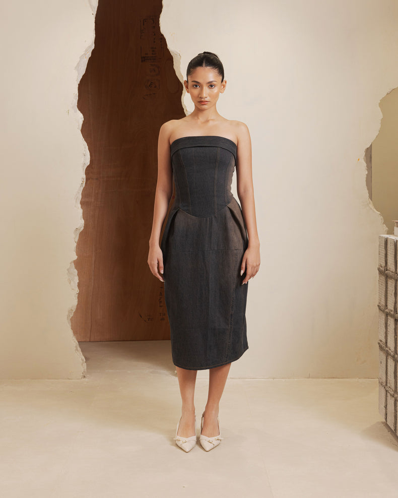 CORA DENIM DRESS - BLACK