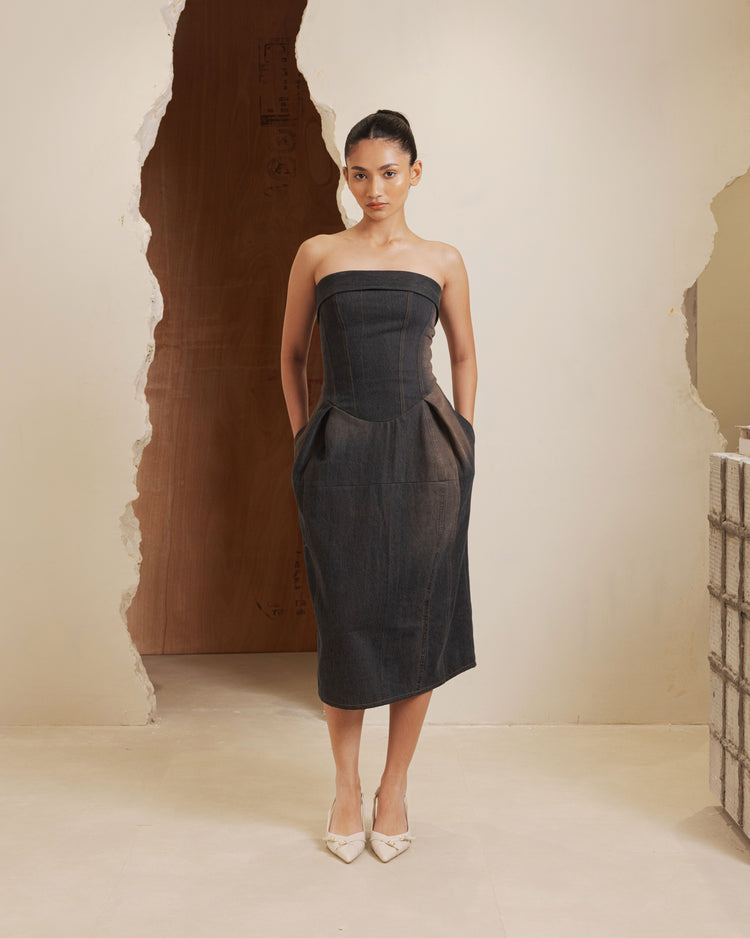 CORA DENIM DRESS - BLACK