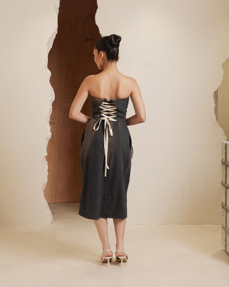 CORA DENIM DRESS - BLACK