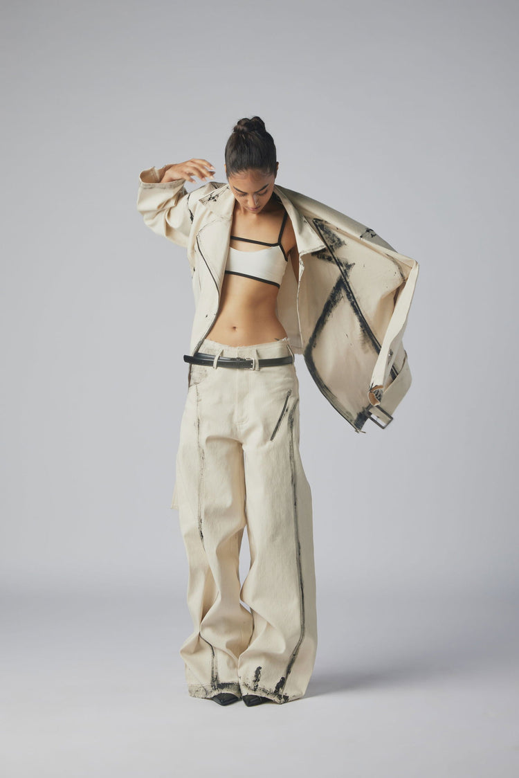 GREASY DENIM BIKER JACKET