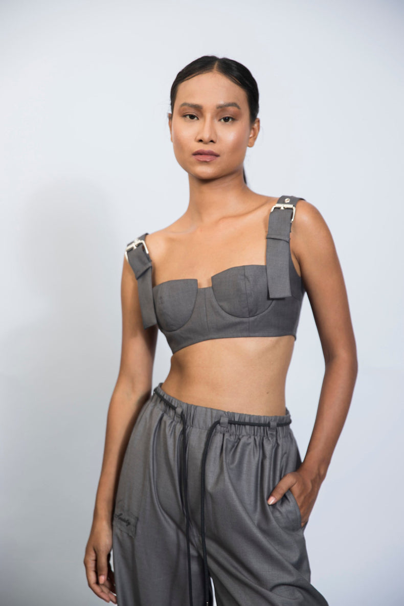 BELT STRAP BRALET: GREY - Polite Society