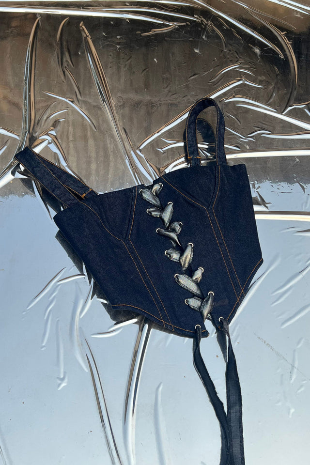 FRONT LACE CORSET TOP: DENIM - Polite Society