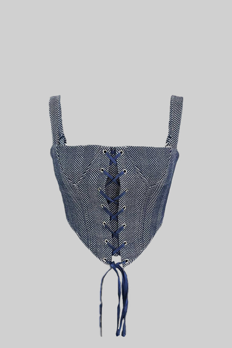 FRONT LACE CORSET TOP: HERRINGBONE - Polite Society