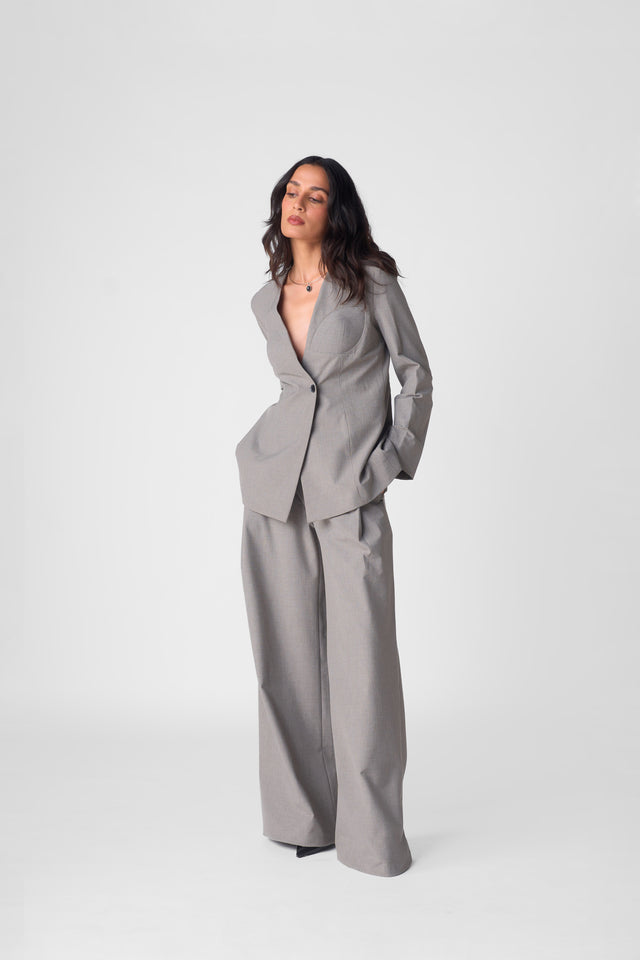 PLEATED WIDE LEG TROUSERS