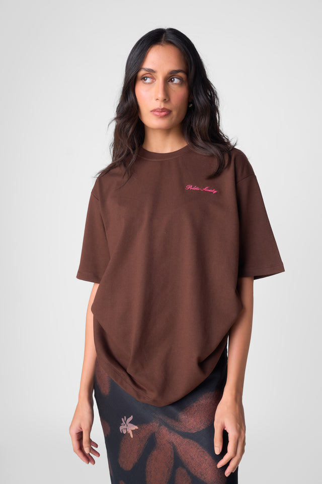 CUTLERY BEADED T-SHIRT BROWN