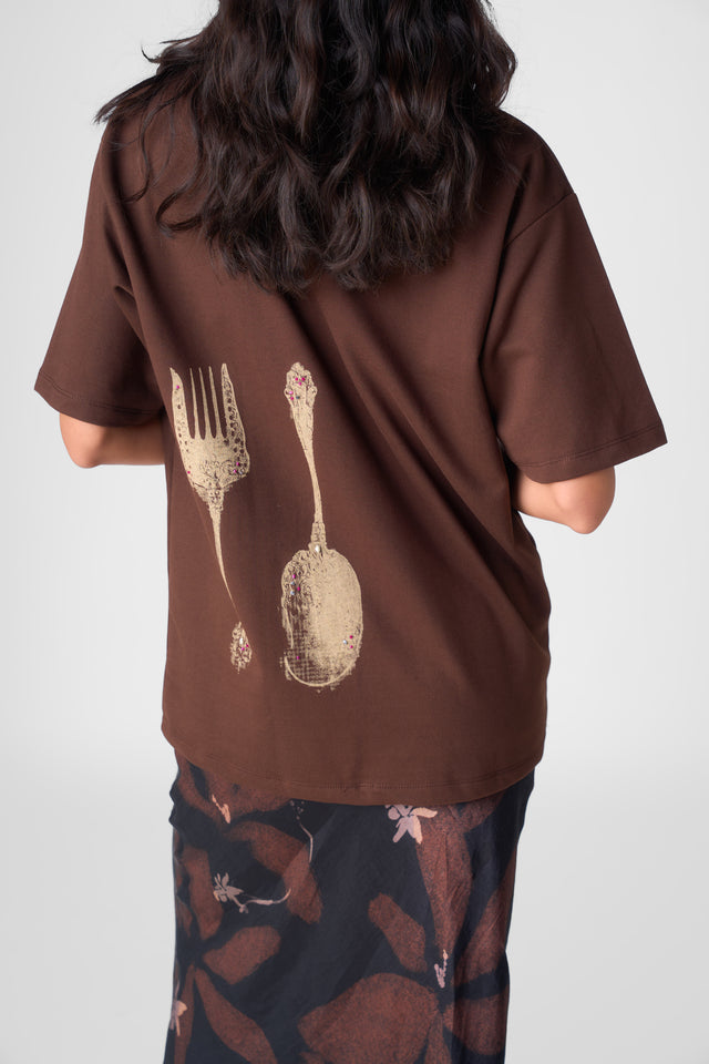 CUTLERY BEADED T-SHIRT